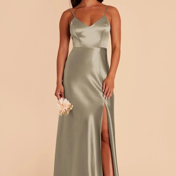 Birdy Grey Jay Shiny Satin Dress - Moss Green - Picture 1 of 7